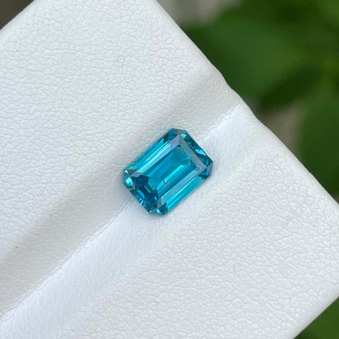 Loose Blue Zircon 2.50 carats Emerald Cut Natural Cambodian Gemstone