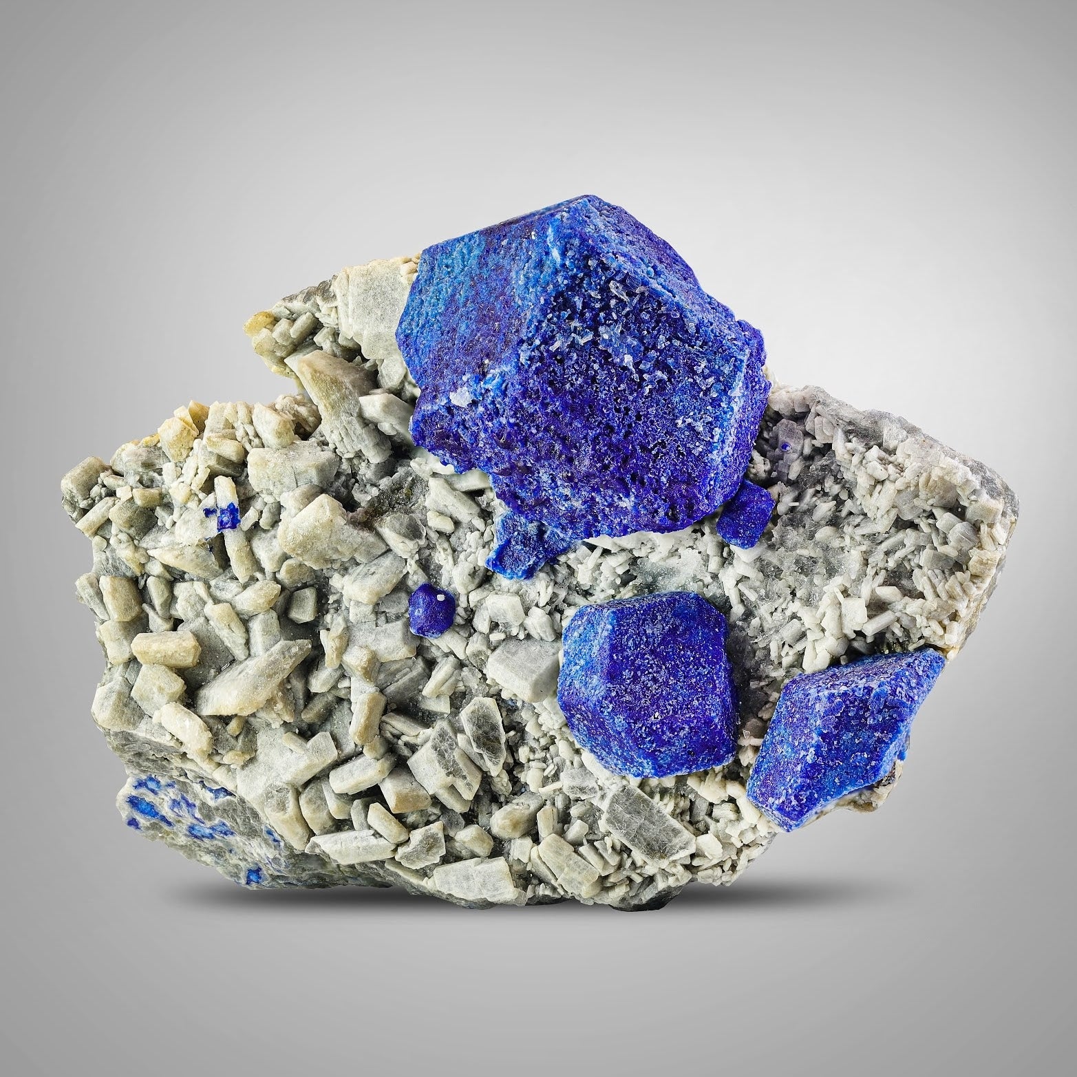 Lazurite Crystals Pyrite On Albite