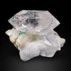 Brightening Double Terminated Quartz on Green Fluorite with Cleavelandite Matrix from Pakistan