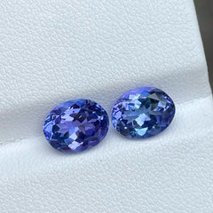 Opalescent Blue Tanzanite Stone Pair 4.25 carats Oval Shaped Natural Tanzanian Gemstone