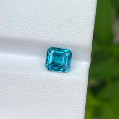 Organic Blue Zircon 2.40 carats Emerald Cut Natural Cambodian Gemstone