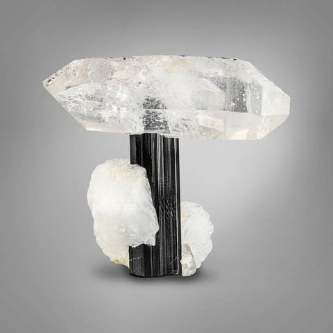 Double terminated Quartz crystal on Black Tourmaline with Albite from Skardu, Pakistan