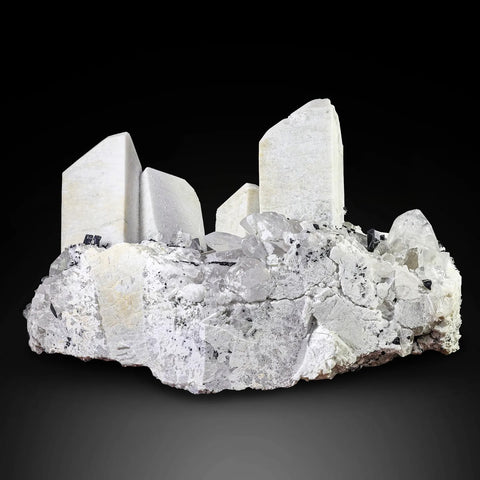 Microcline On Tourmaline and Quartz Crystal