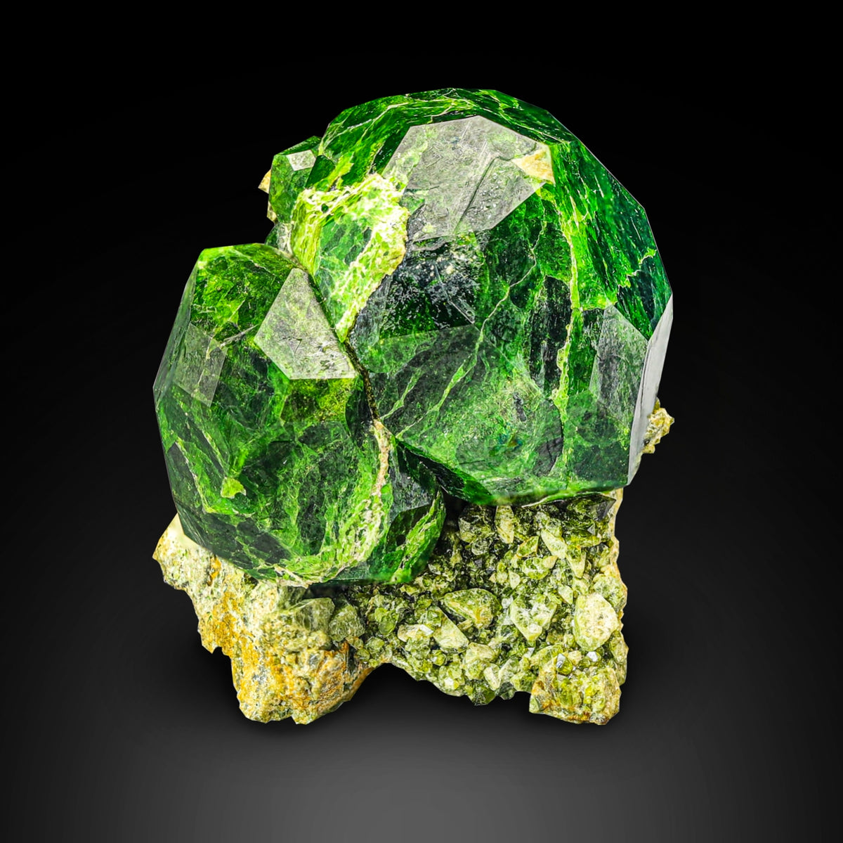 Demantoid Green Garnet Crystals Gem on Matrix
