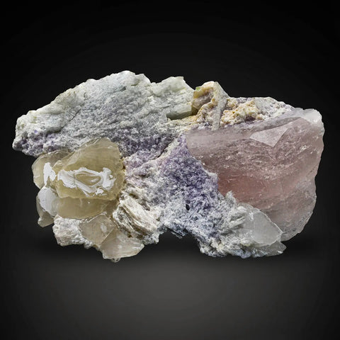 Pink Morganite crystal with purple Lepidolite and Quartz from Kunnar, Afghnistan