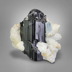 Attractive Specimen of Black Tourmaline with Aquamarine and Albite from Pakistan