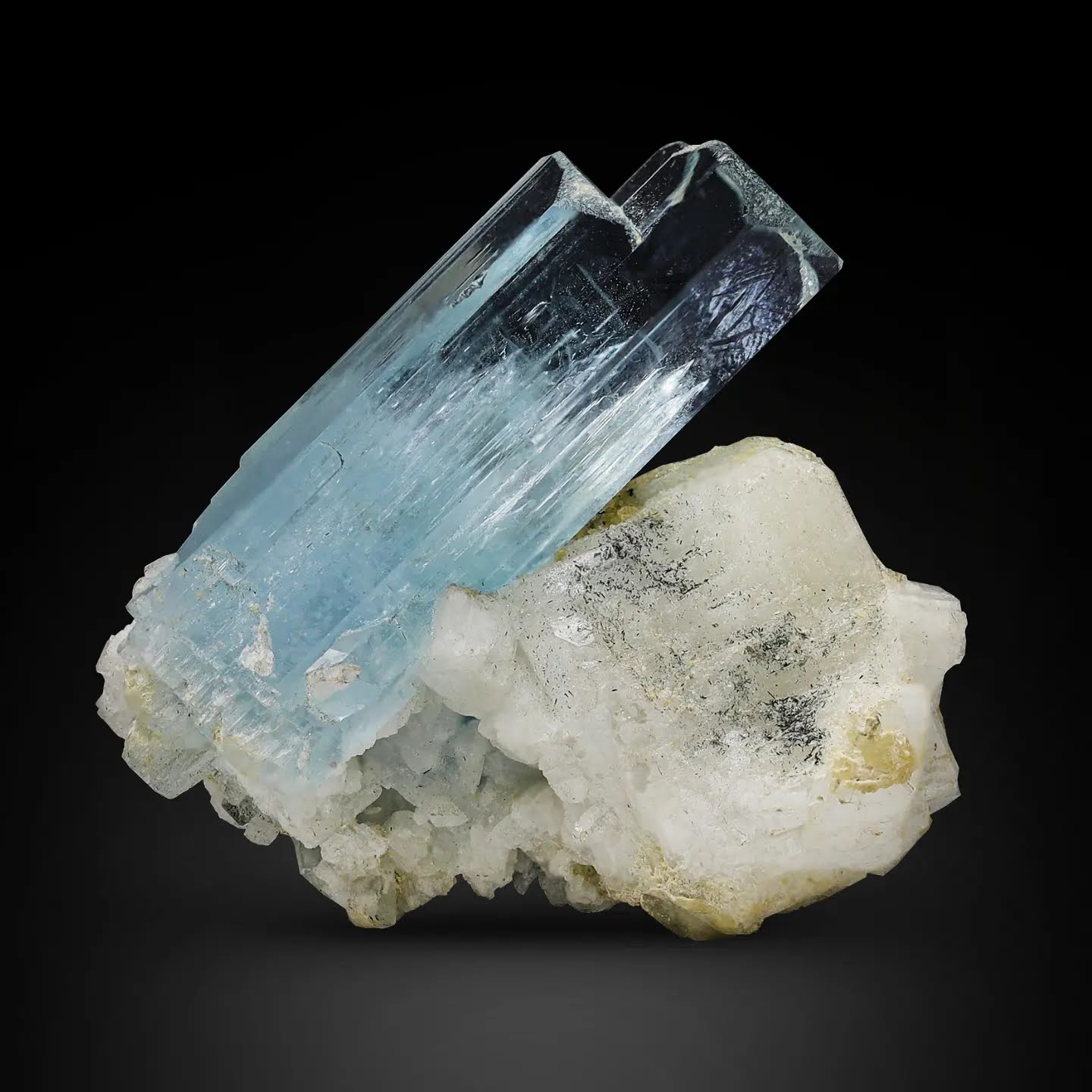 Vibrant Aquamarine Crystal with Albite