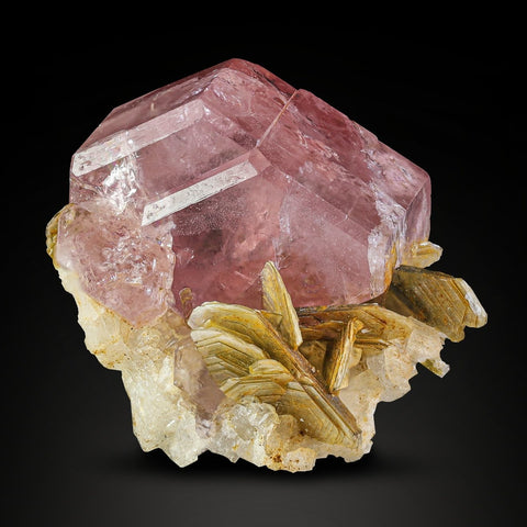 Pink Apatite Crystal On Muscovite