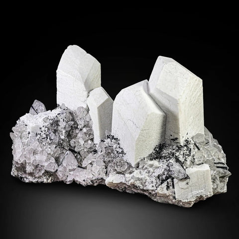 Microcline On Tourmaline and Quartz Crystal