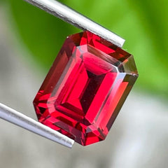 Shimmering Red Rhodolite Garnet 3.35 carats Emerald Cut Gemstone from Madagascar