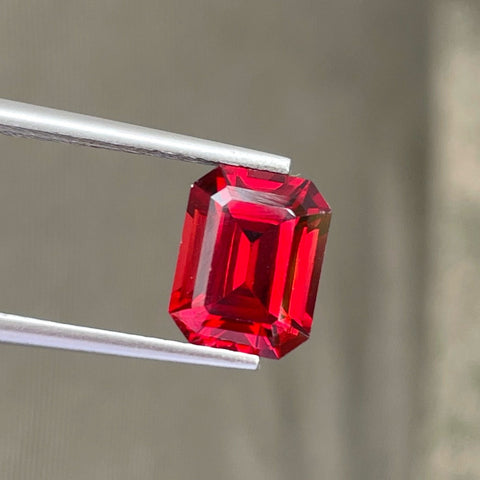 Shimmering Red Rhodolite Garnet 3.35 carats Emerald Cut Gemstone from Madagascar