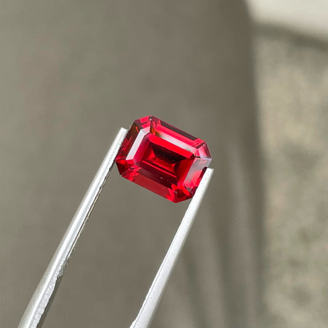 Shimmering Red Rhodolite Garnet 3.35 carats Emerald Cut Gemstone from Madagascar