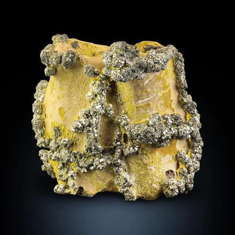 Artistically Formed Golden color Pyrite Crystals on Limonite Matrix from Afghanistan