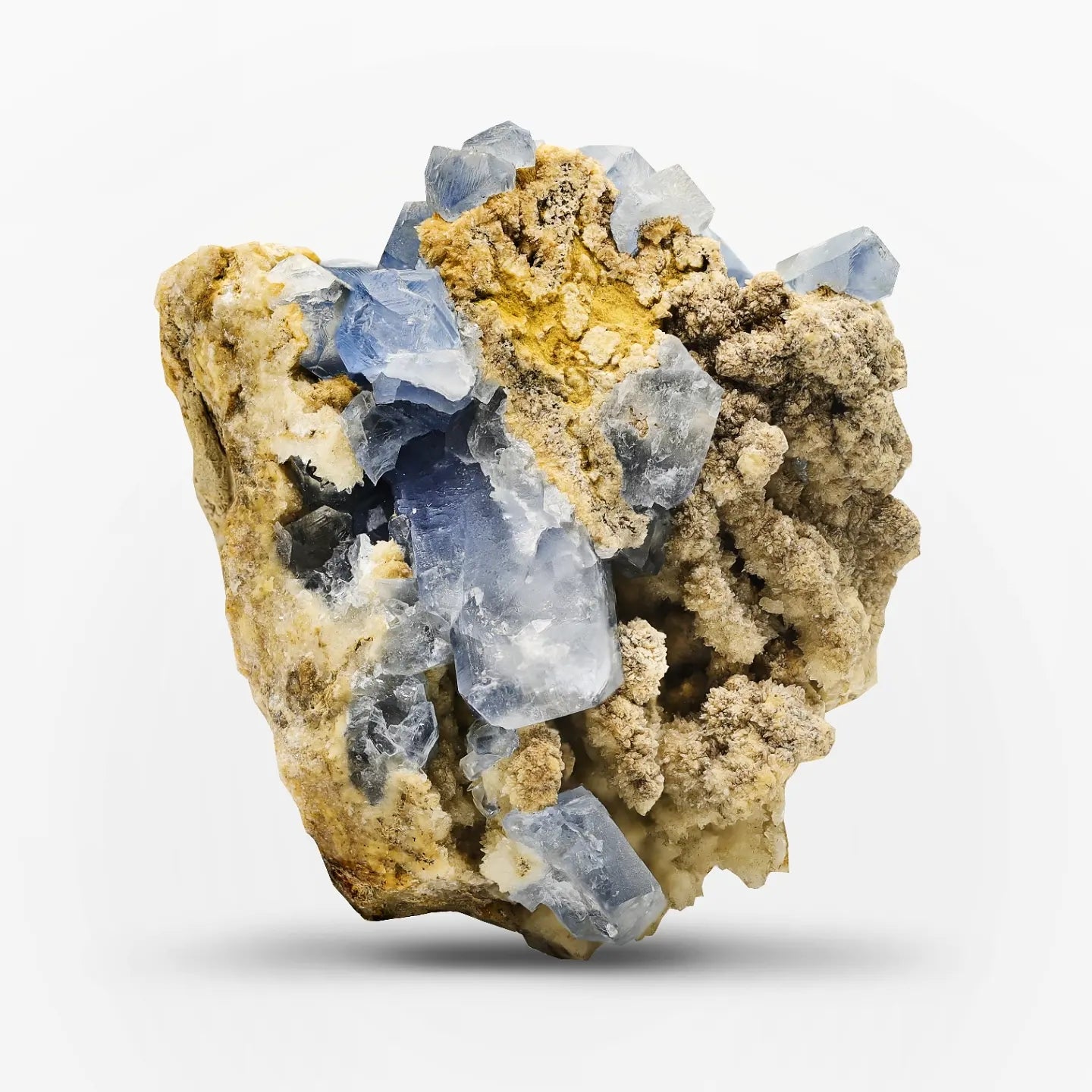  Blue Color Celestine Crystals on Calcite
