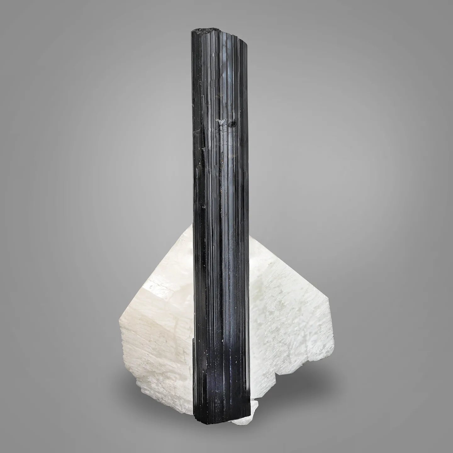 Lustrous Schorl Black Tourmaline Crystal on Microcline Feldspar from Skardu, Pakistan