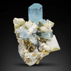 Aquamarine positioned on Albite Specimen matrix from pakistan