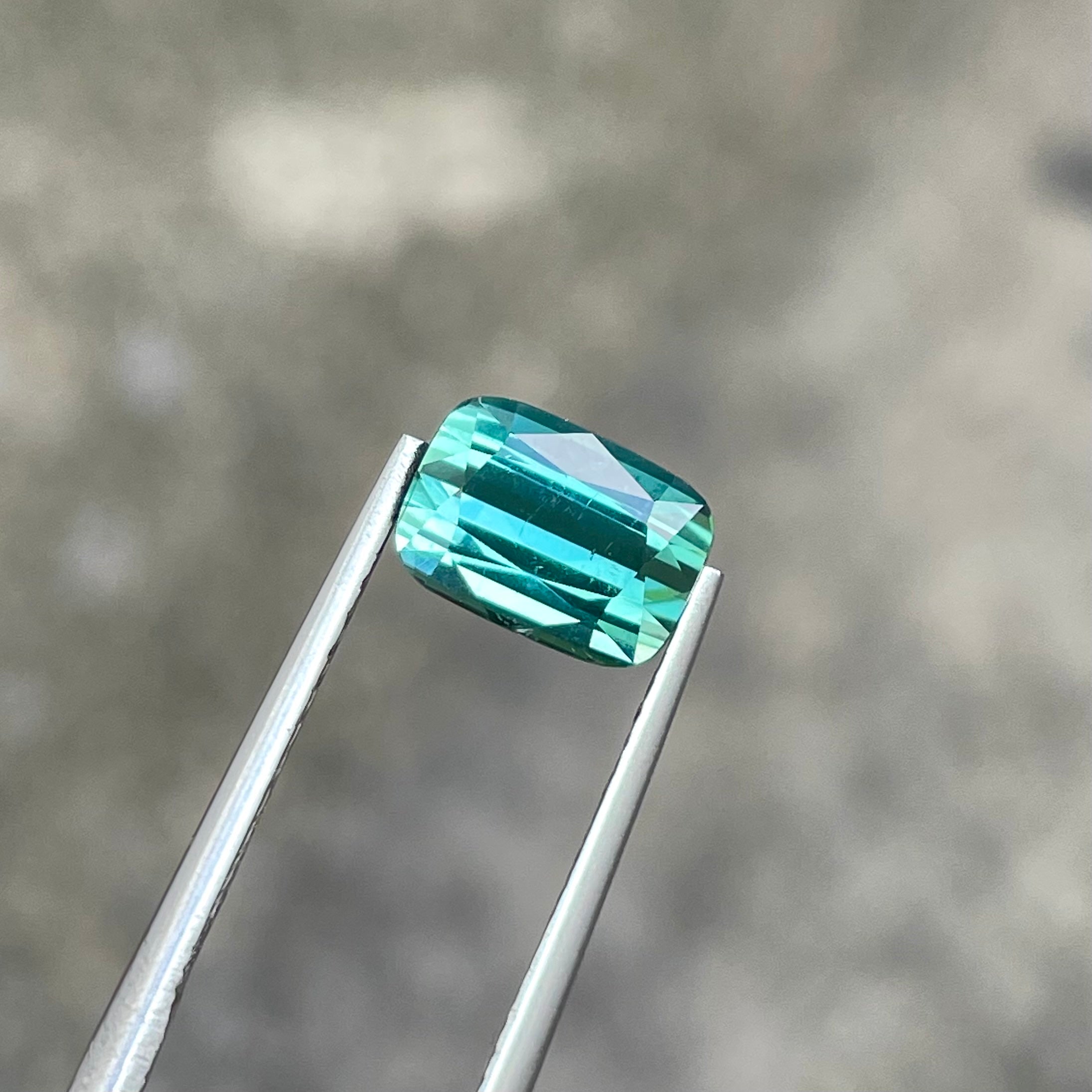 Greenish Blue Hued Tourmaline 2.20 Carats Cushion Cut Natural African Gemstone