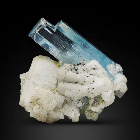 Vibrant Aquamarine Crystal with Albite