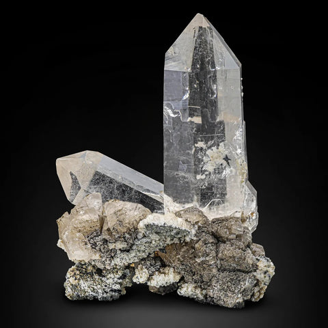 Quartz Crystals on Calcite