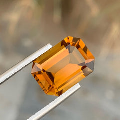 Crimson Orange Citrine 7.80 Carats Emerald Cut Natural Brazilian Gemstone