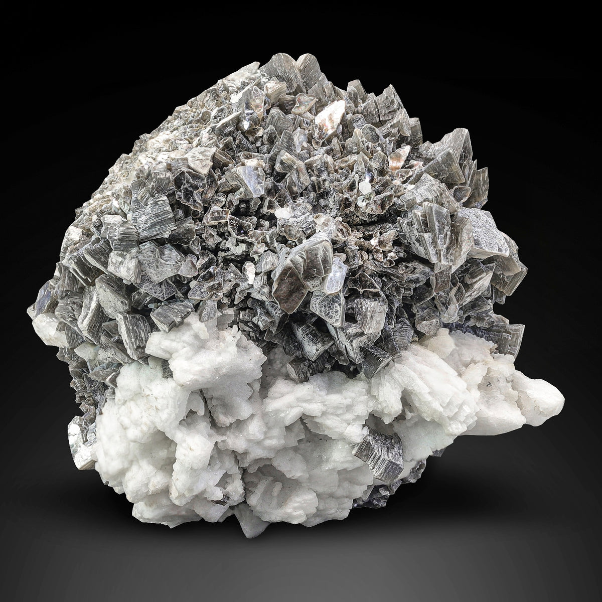 Silver-gray Muscovite Mica Cluster on Cleavelandite Matrix from Pakistan