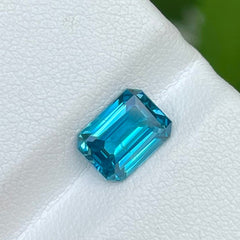 Loose Blue Zircon 2.50 carats Emerald Cut Natural Cambodian Gemstone