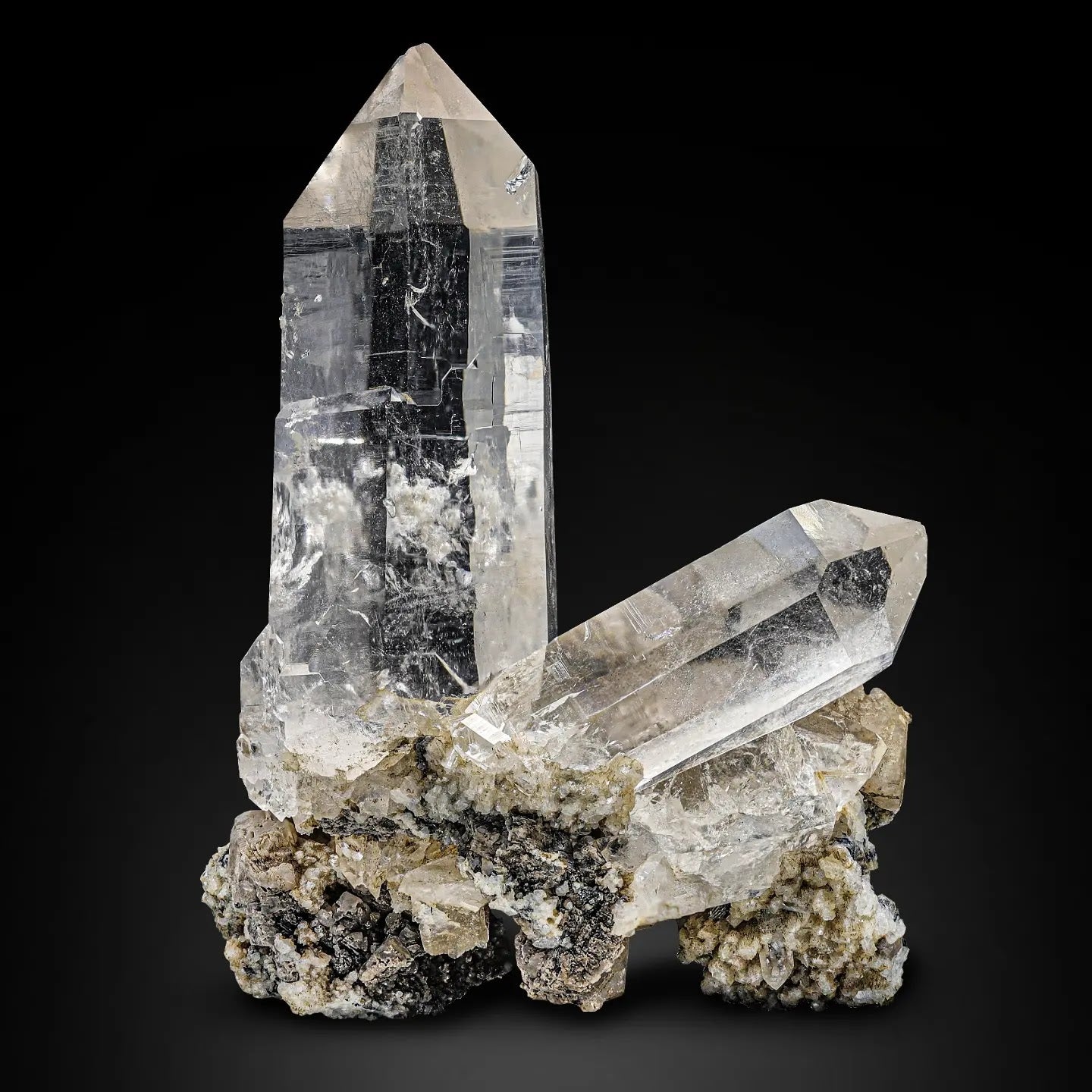 Quartz Crystals on Calcite
