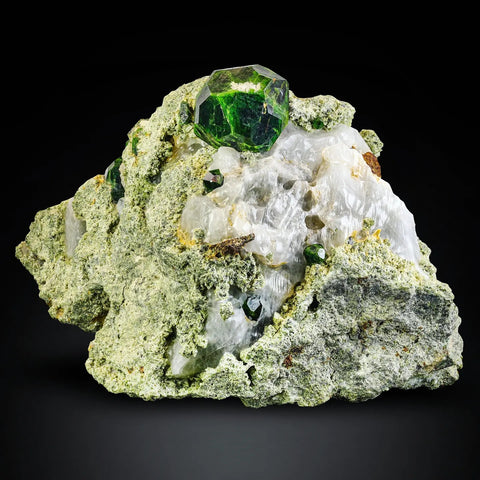 Dynamic Green Demantoid Garnet Focal Crystal on Matrix from Kuh-e-Belgheys, Iran