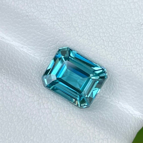 Elegant Blue Zircon 3.40 carats Emerald Cut Natural Cambodian Gemstone