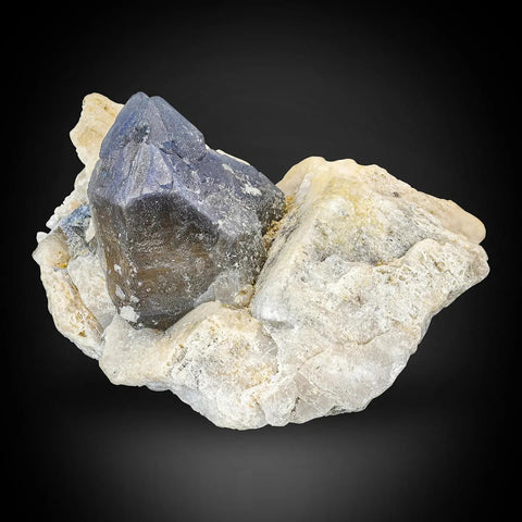 Lovely Blue Tip Smoky Quartz on white Albite matrix from Kunnar Province, Afghanistan