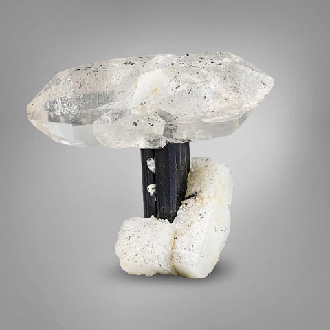 Double terminated Quartz crystal on Black Tourmaline with Albite from Skardu, Pakistan