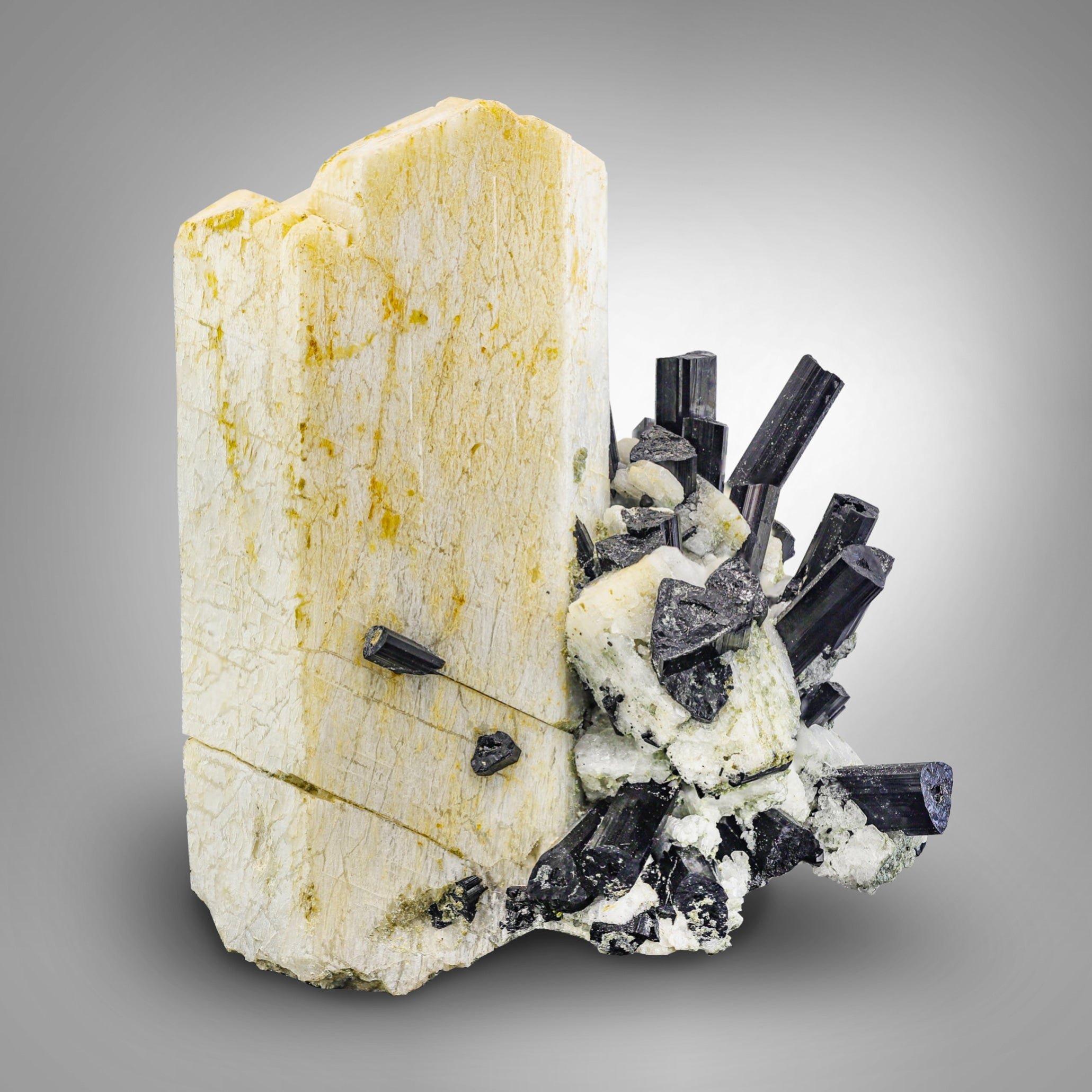 Off-White Creamy Microcline Feldspar with Schorl Crystals from Pakistan