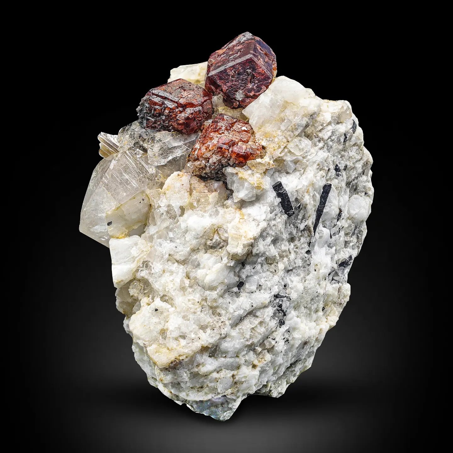 Crystalline Trio of Spessartite Garnet Crystals on Albite Matrix from Pakistan