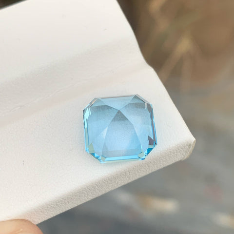 True Luxury Swiss Blue Topaz 12.80 carats Asscher Cut Natural Madagascar's Gemstone