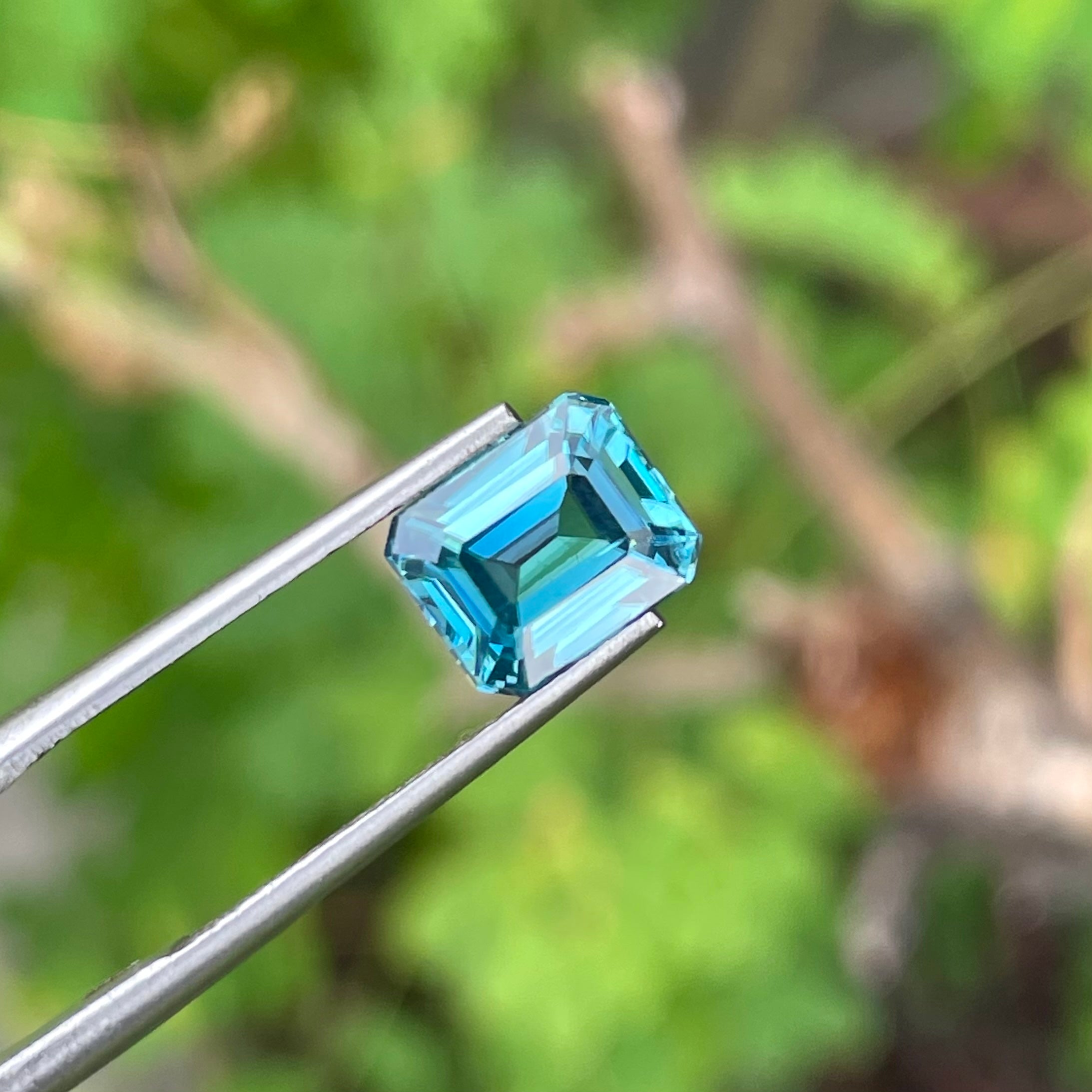Elegant Blue Zircon 3.40 carats Emerald Cut Natural Cambodian Gemstone