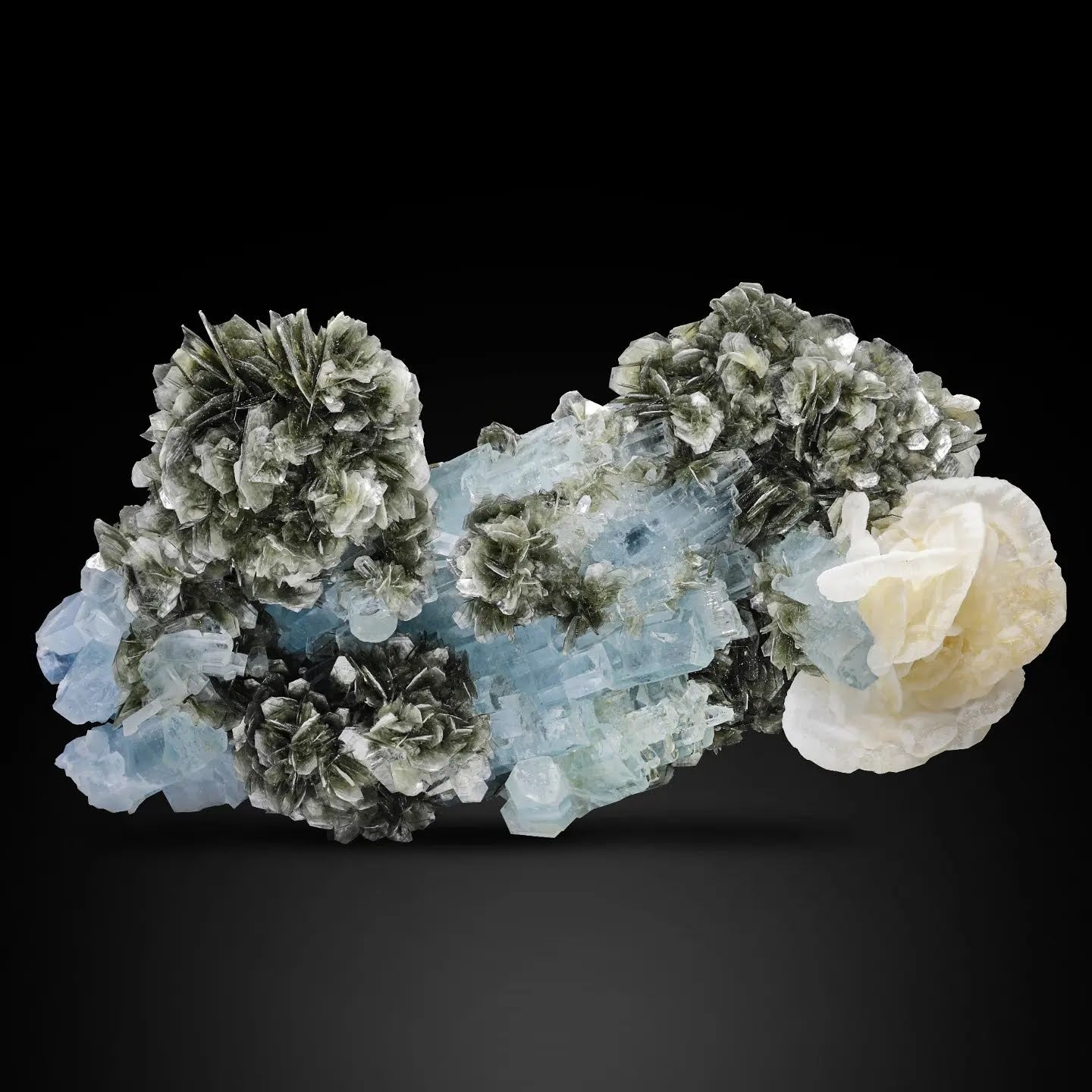 Calcite On Aquamarine with Muscovite