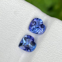 Heart Shaped Blue Tanzanite Stone Pair 2.35 carats Natural Tanzanian Gemstone