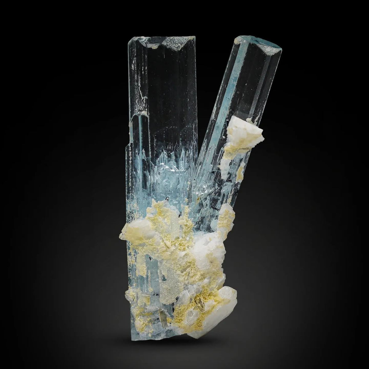 Blue Aquamarine Crystal with Albite