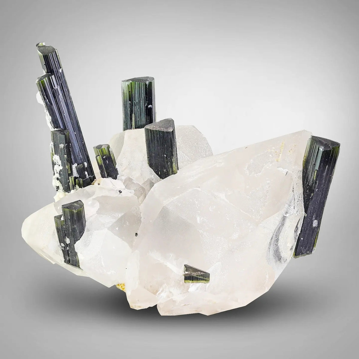 Green Cap Tourmaline Crystals on Quartz
