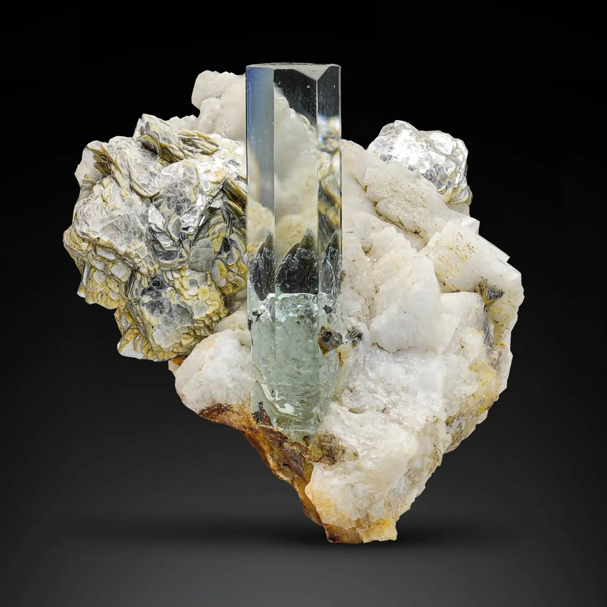 Aquamarine Crystal Albite with Muscovite