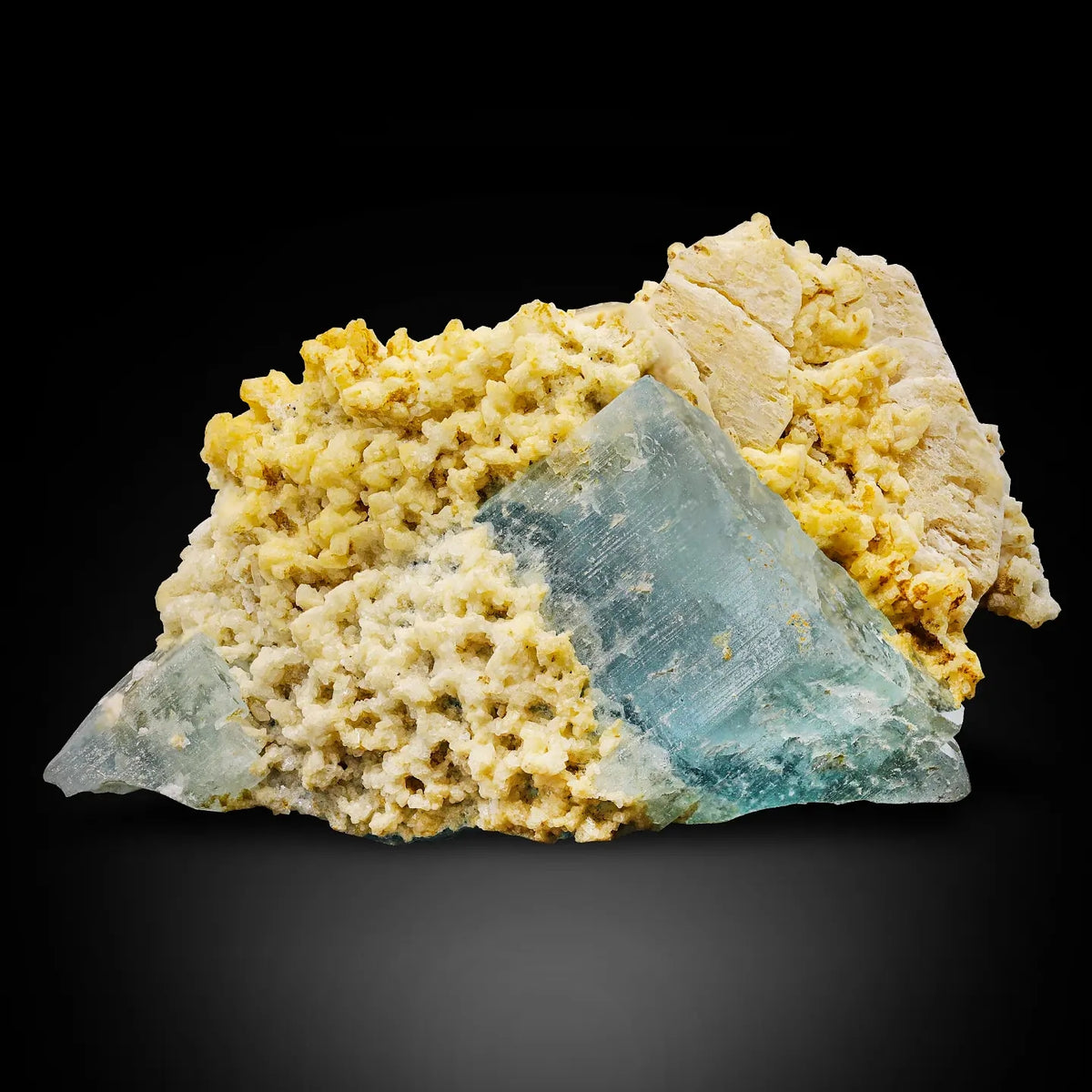 Saturated Aquamarine on Albite from Kunnar, Afghanistan