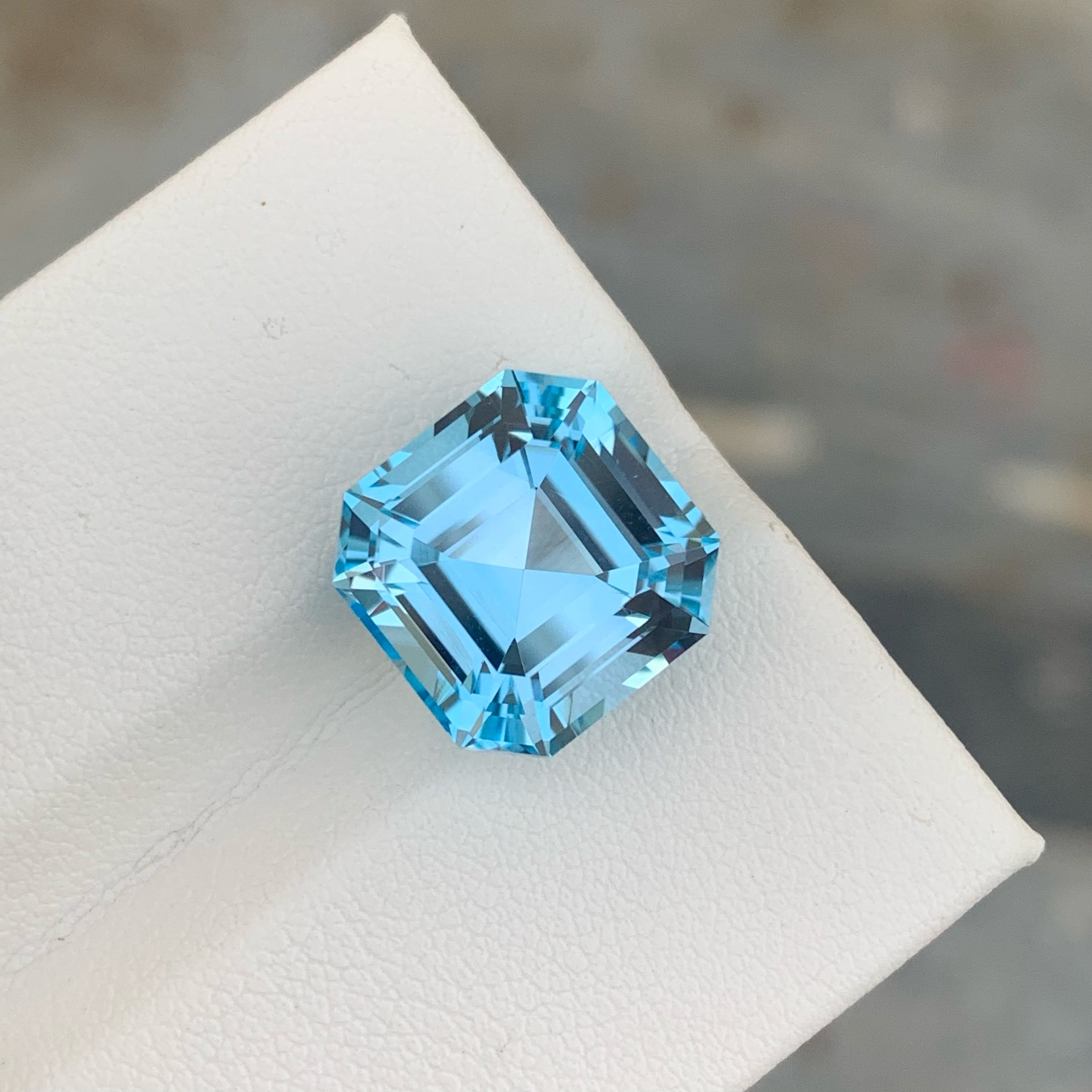 True Luxury Swiss Blue Topaz 12.80 carats Asscher Cut Natural Madagascar's Gemstone