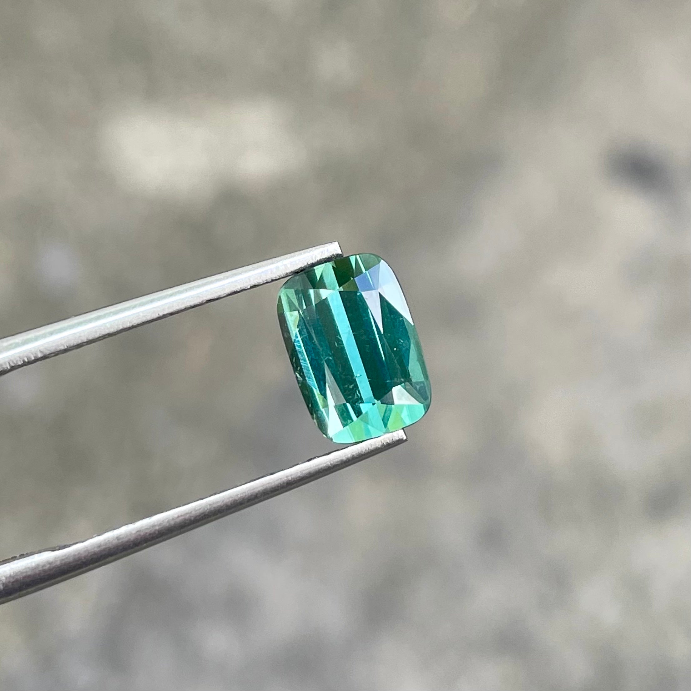 Greenish Blue Hued Tourmaline 2.20 Carats Cushion Cut Natural African Gemstone