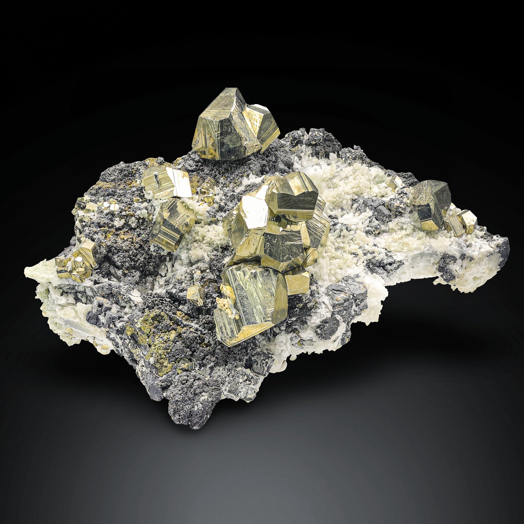 Glamming Golden color Intergrown Pyrite Crystals on Matrix from Pakistan