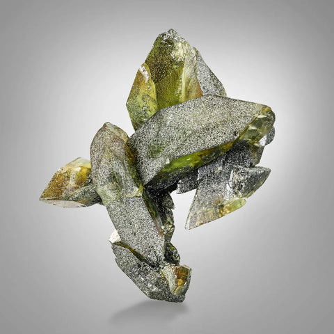 Robust cluster of twinned apple-green colour Titanite crystals from Skardu, Pakistan