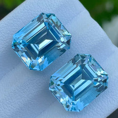 Adorable Beauty of Swiss Blue Topaz Pair 20.65 carats Emerald Cut Natural Madagascar's Gems