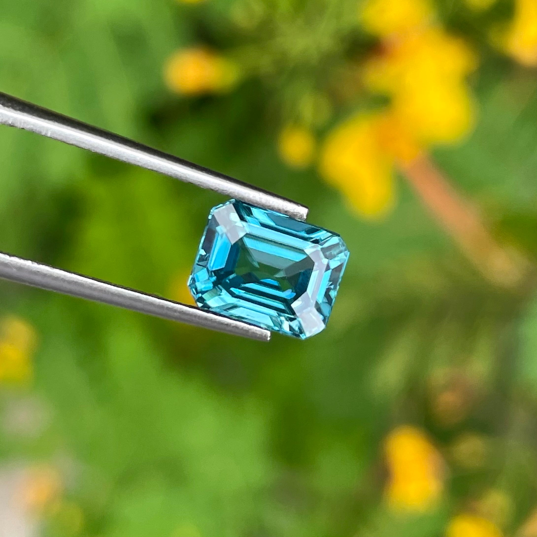Organic Blue Zircon 3.05 carats Emerald Cut Natural Cambodian Gemstone