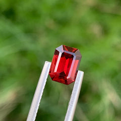 Extraordinary Red Rhodolite Garnet 1.80 carats Emerald Cut Madagascar's Gemstone