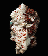 Gorgeous Spray of Red Spessartine Garnet on white Albite with nicely terminated Aquamarine crystal and Muscovite from Skardu, Gilgit, Pakistan