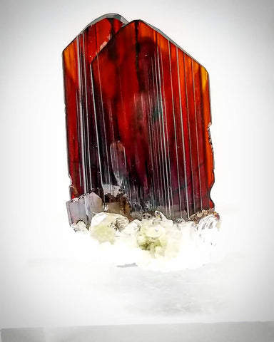 Vivid Red Fine Brookite Crystal Perched Nicely on Gemmy Quartz